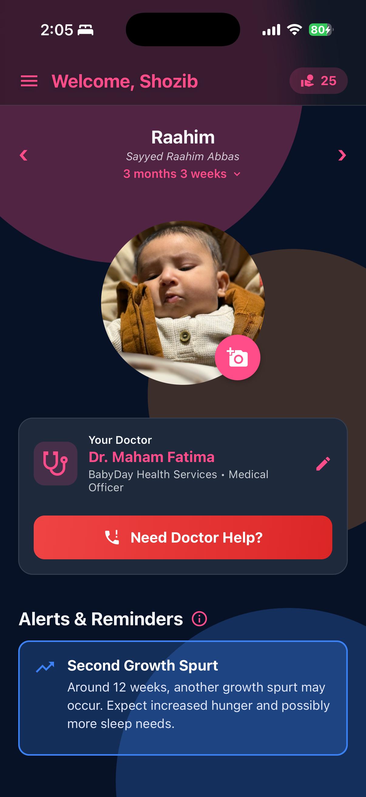 BabyDay — Smart Baby Care & Health Tracking Platform Dark mode screens screen 1